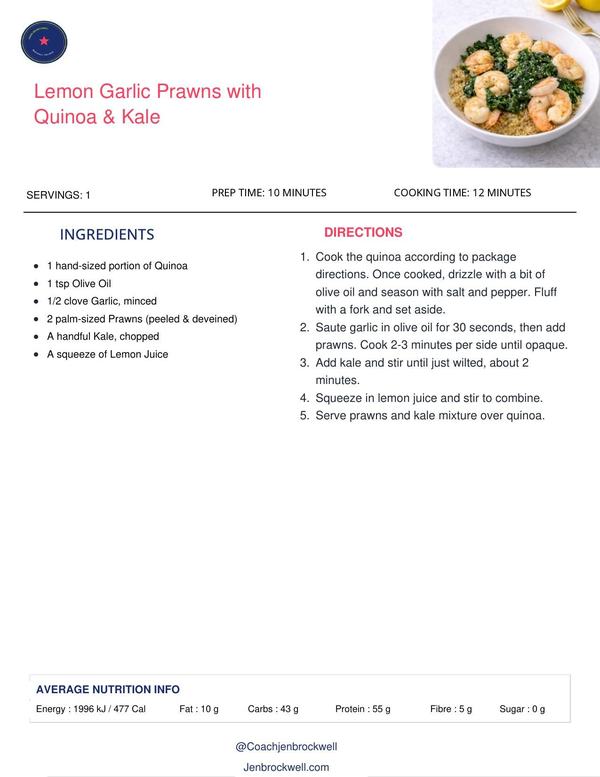 Lemon Garlic Prawns with Quinoa & Kale